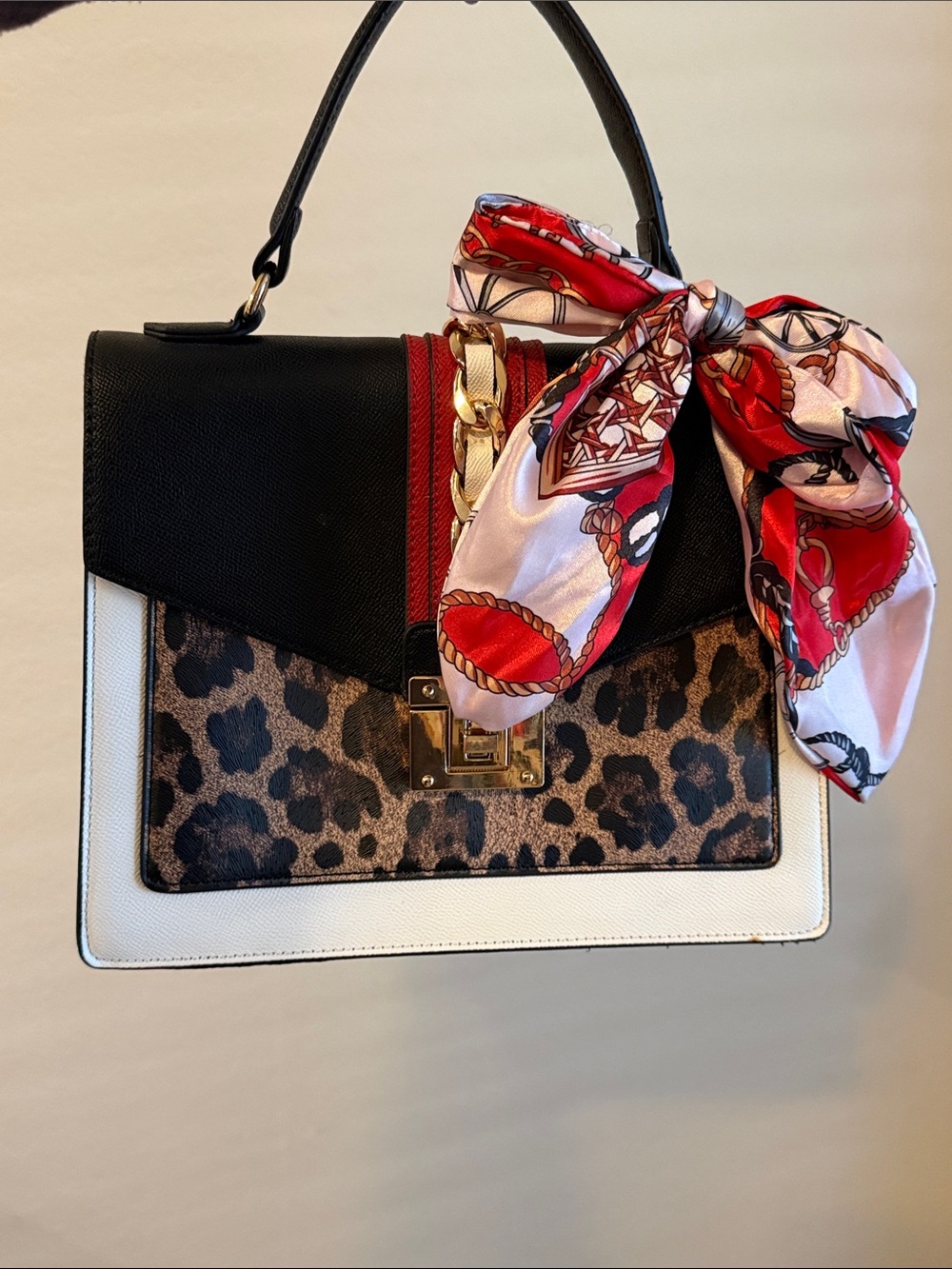 Aldo Black & White Leopard Purse w/ Scarf